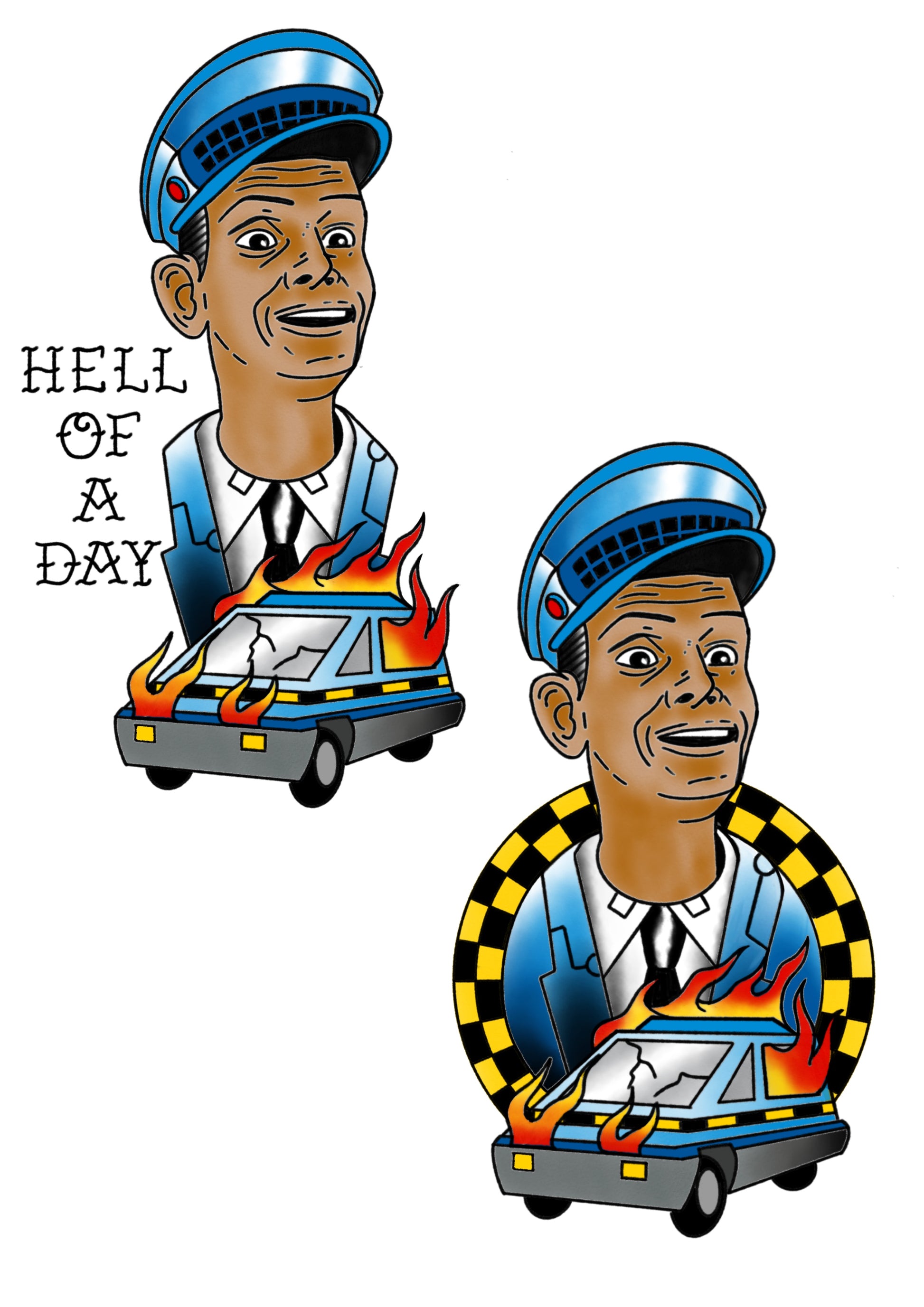 Benny the Cab flash tattoo design by Sham B in bold black and red, inspired by Total Recall.