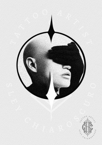 Surreal tattoo design by Edi showing a hand covering a bald head in a soft dotwork style

