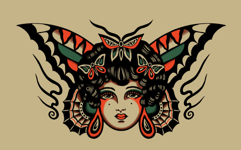 Butterfly Lady Tattoo Design by Mario – Blackwork Fusion Flash at The Ink Factory Dublin