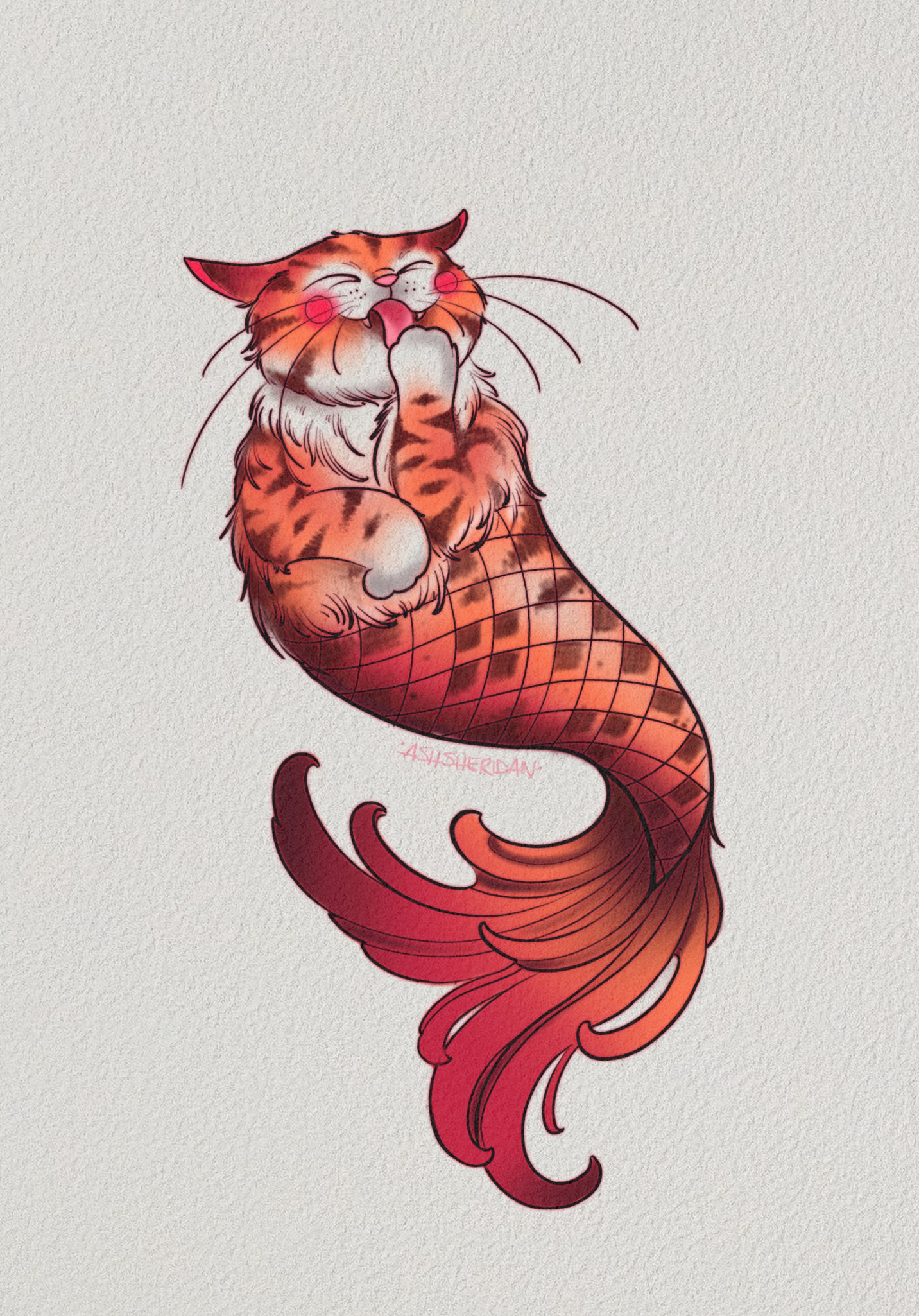 Catfish Tattoo Design by Ash Sheridan – Whimsical Animal Flash at The Ink Factory Dublin

