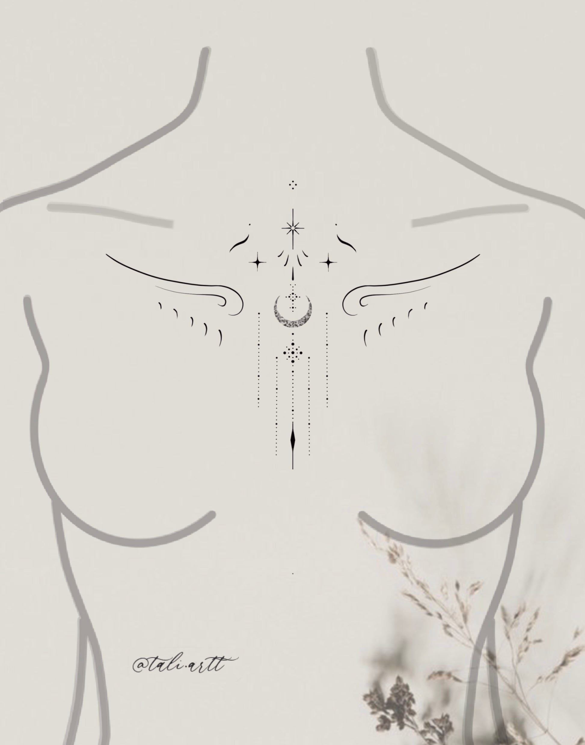 Chest piece fine line and ornamental tattoo design by Tali at The Ink Factory Dublin

