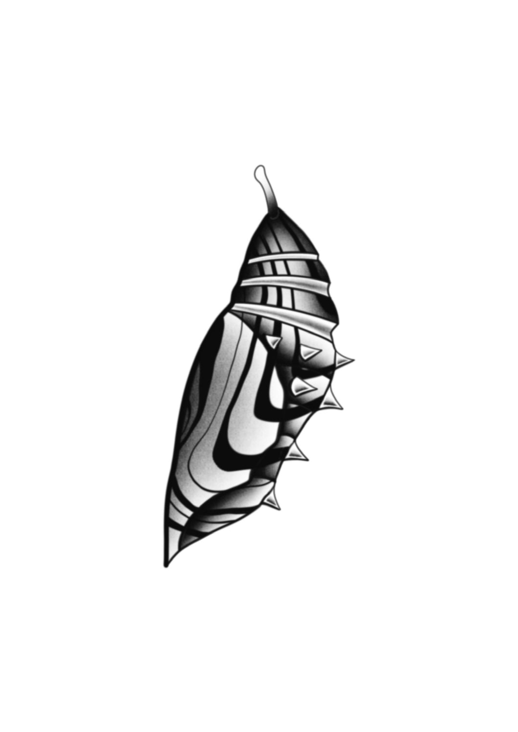 Blackwork chrysalis tattoo flash design by Mateus Luis symbolizing transformation
