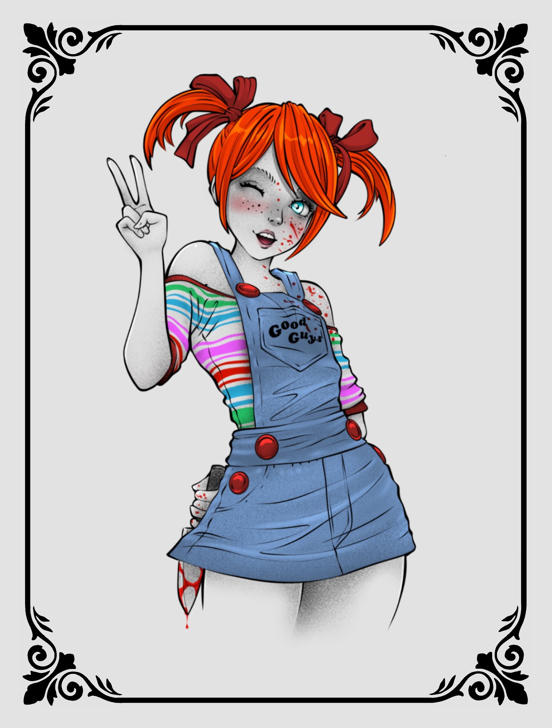 Chucky Girl tattoo flash design by JPD with bold horror-pop cartoon styling