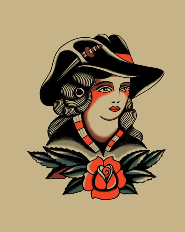 Cowgirl Tattoo Design by Mario – Blackwork Western Flash at The Ink Factory Dublin

