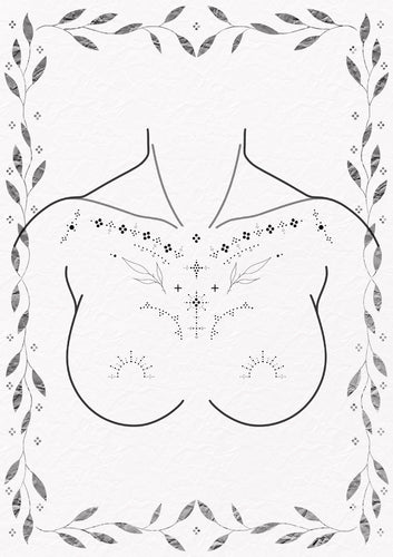 Exclusive chest tattoo design by Jess featuring ornamental fine line details and symmetrical flow – The Ink Factory Dublin