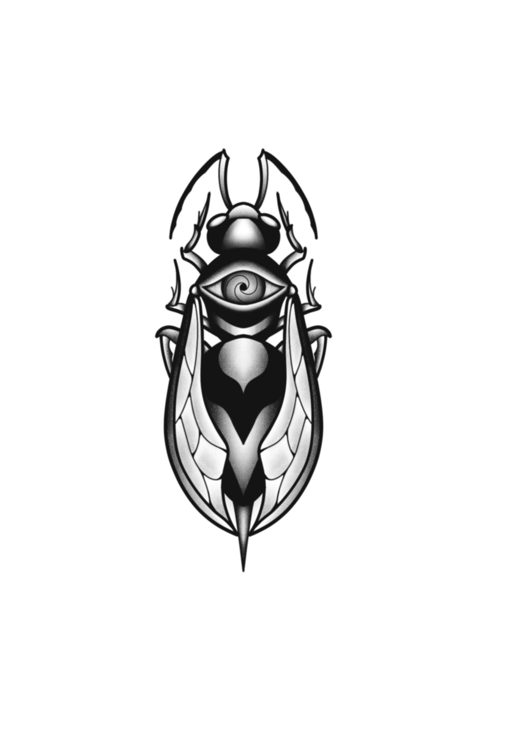Surreal eye bug tattoo design by Mateus Luis in blackwork style