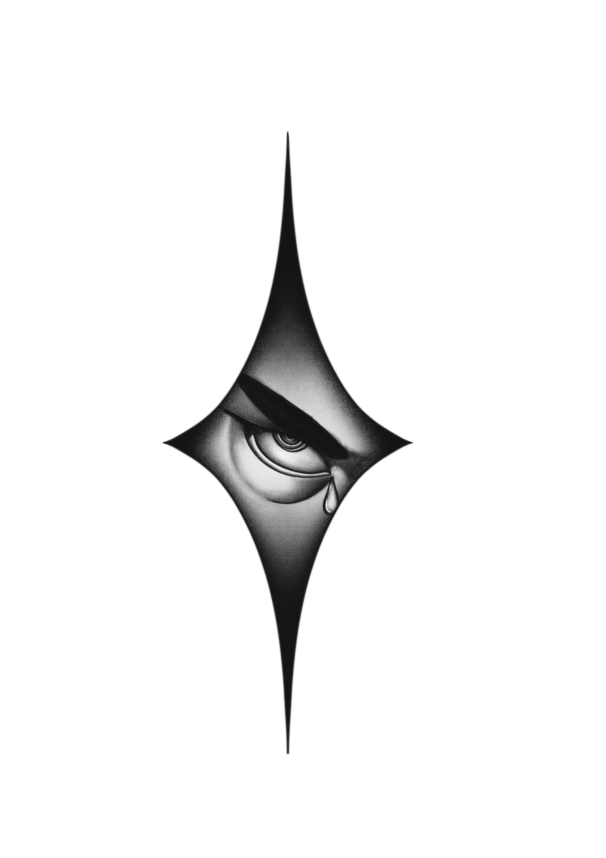 Abstract eye in diamond tattoo flash by Mateus Luis in blackwork style