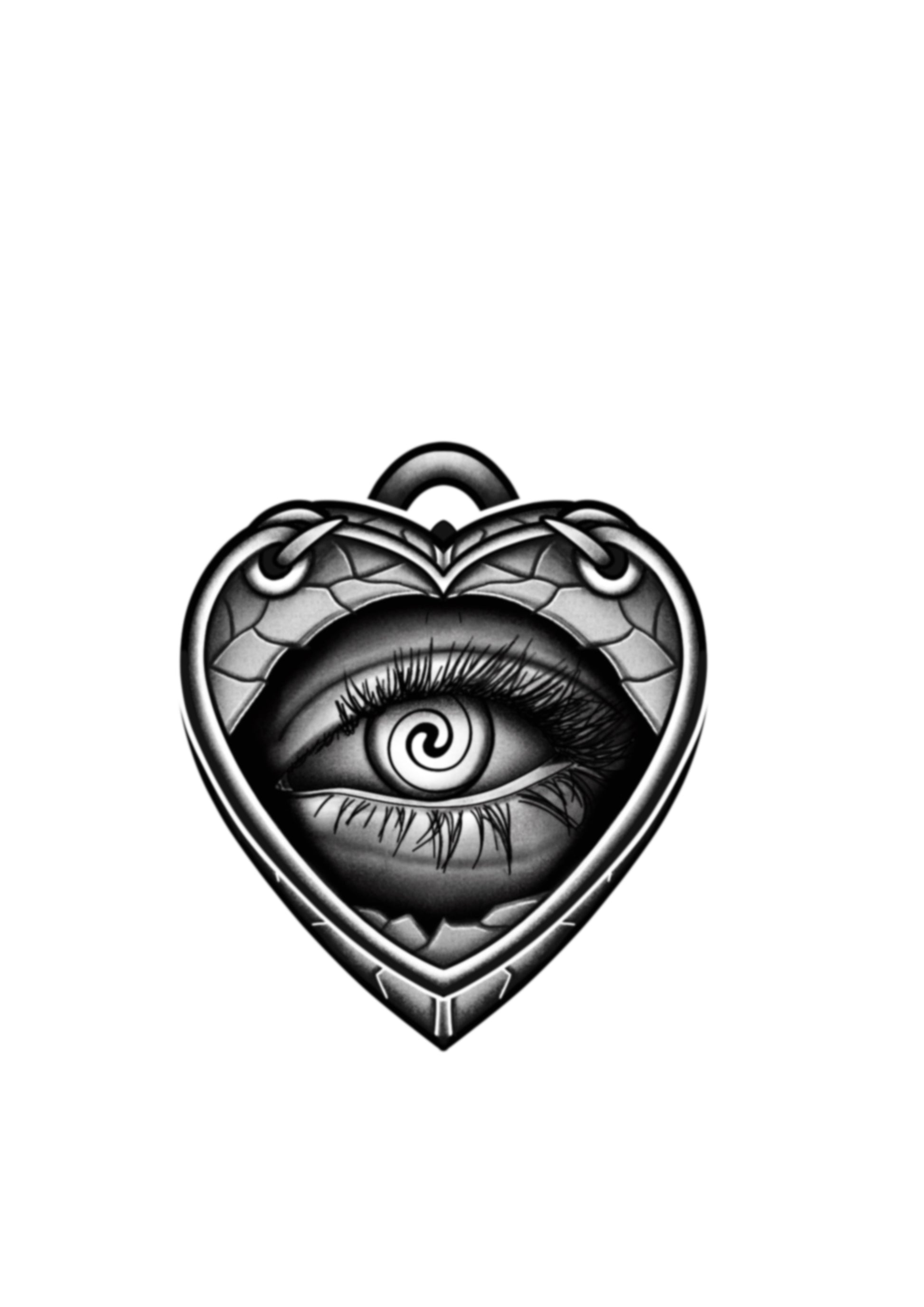 Eye and heart pendant tattoo design by Mateus Luis in blackwork style
