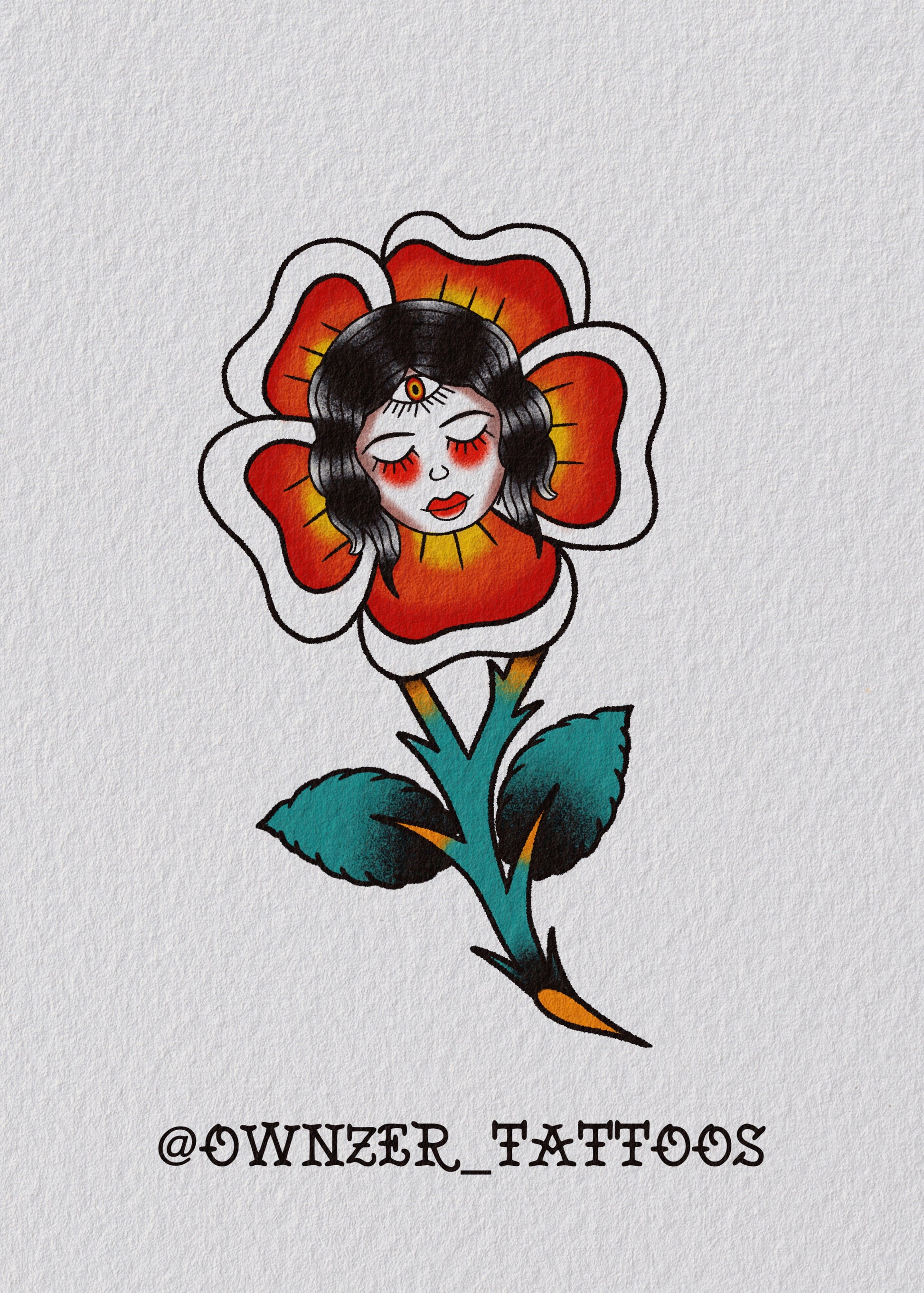 Flower Girl Tattoo Design by Eoin – Blackwork Portrait Flash at The Ink Factory Dublin