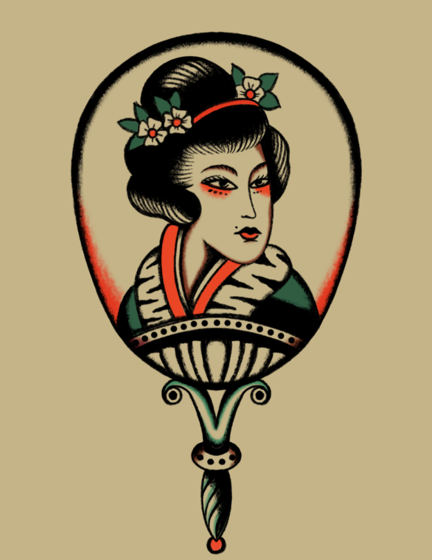 Geisha Tattoo Design by Mario – Blackwork Cultural Flash at The Ink Factory Dublin