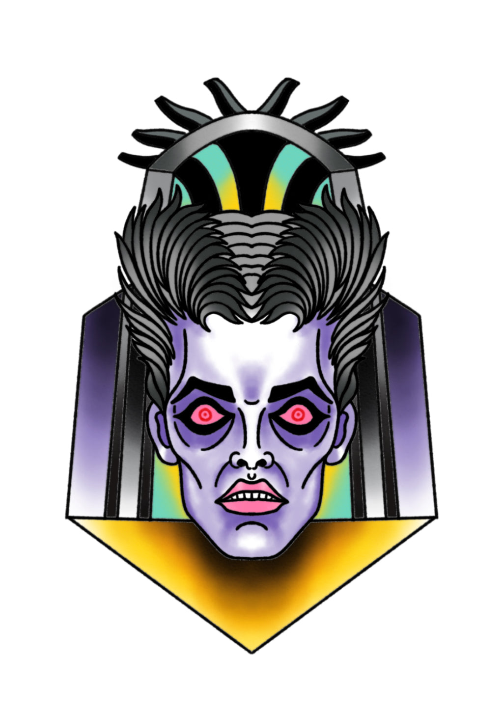 Gozer Ghostbusters flash tattoo by Sham B in bold black and red, featuring the classic 80s villain in traditional flash style, exclusive to The Ink Factory Dublin

