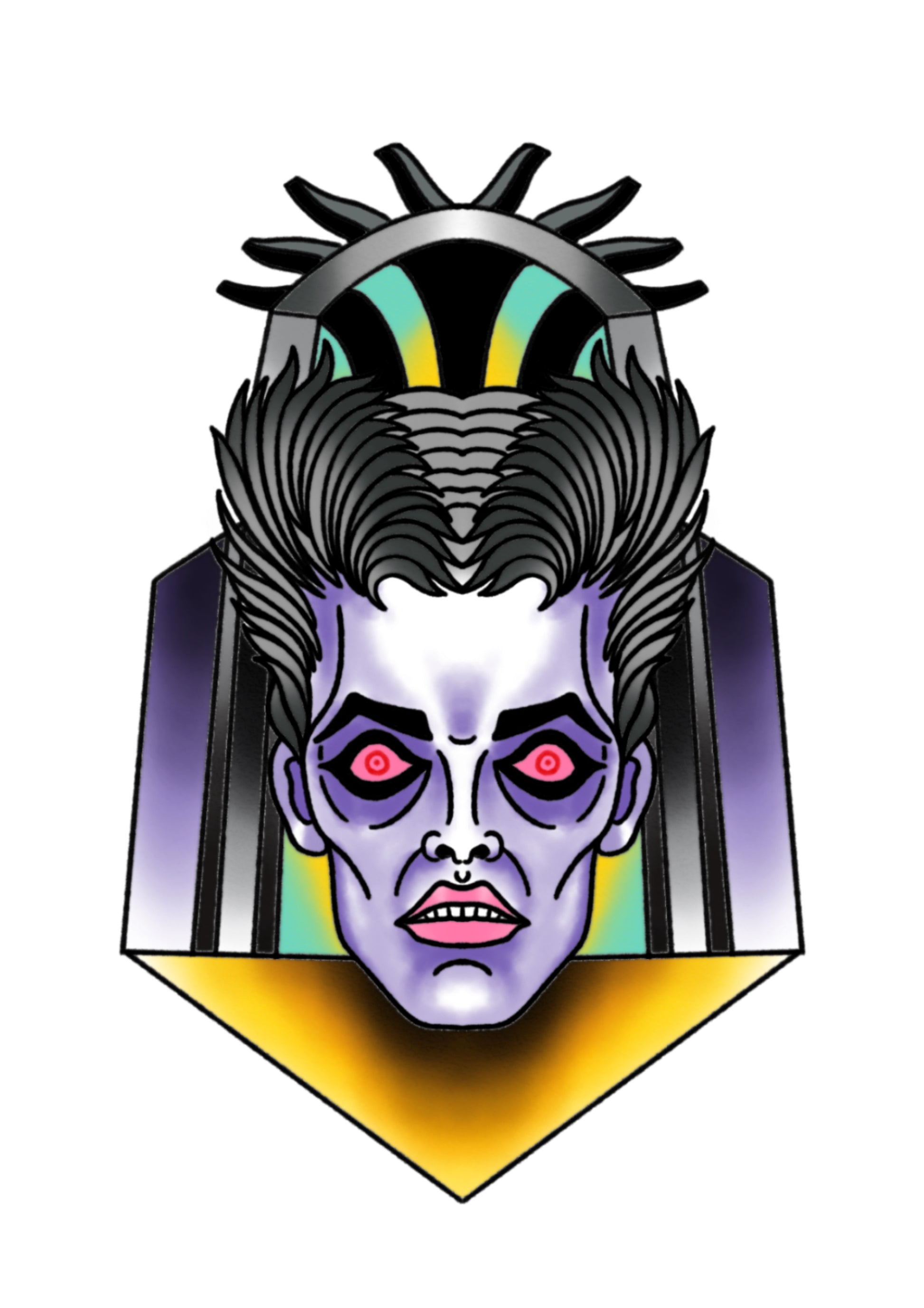 Gozer Ghostbusters flash tattoo by Sham B in bold black and red, featuring the classic 80s villain in traditional flash style, exclusive to The Ink Factory Dublin

