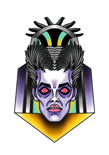 Gozer Ghostbusters flash tattoo by Sham B in bold black and red, featuring the classic 80s villain in traditional flash style, exclusive to The Ink Factory Dublin

