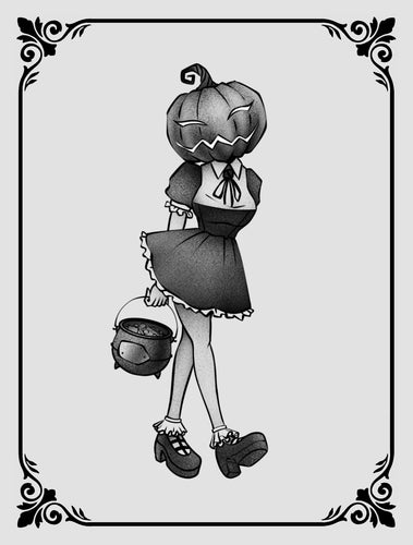 Halloween tattoo design of Jack-O'-Lantern Girl by JPD in bold illustrative style