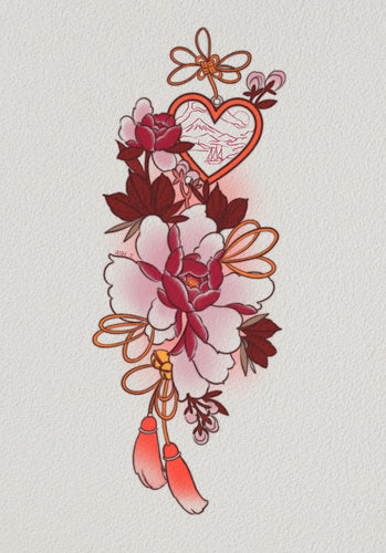 Japanese Peony Scene Tattoo Design by Ash Sheridan – Traditional Floral Flash at The Ink Factory Dublin

