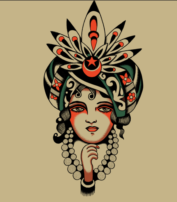 Lady Head Tattoo Design by Mario – Blackwork Portrait Flash at The Ink Factory Dublin

