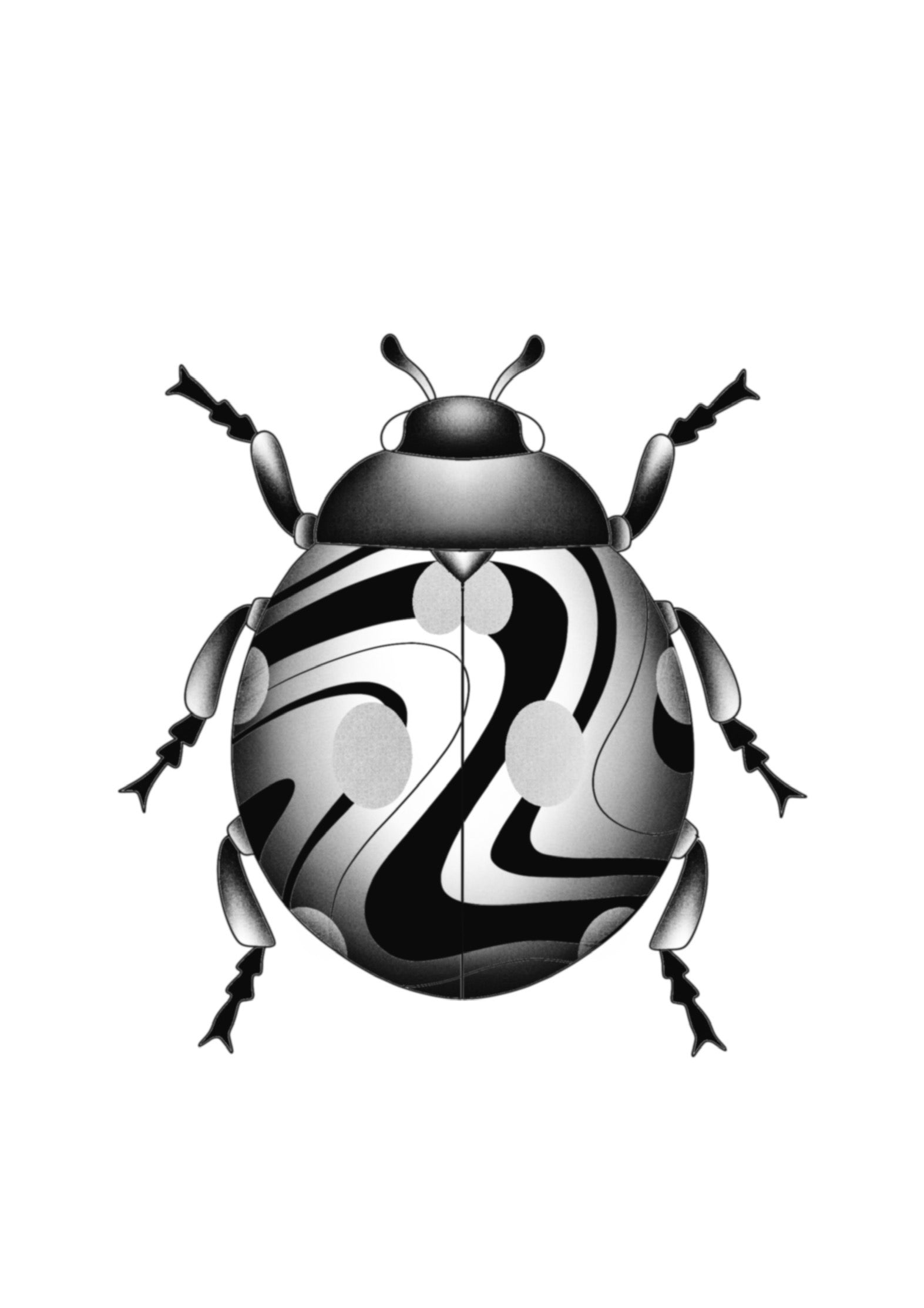 Minimalist geometric ladybird tattoo flash by Mateus Luis in blackwork