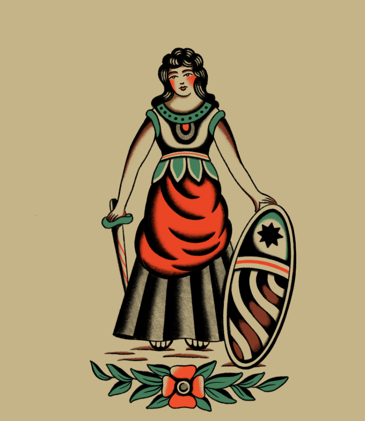 Liberty Lady Tattoo Design by Mario – Exclusive Blackwork Flash at The Ink Factory Dublin

