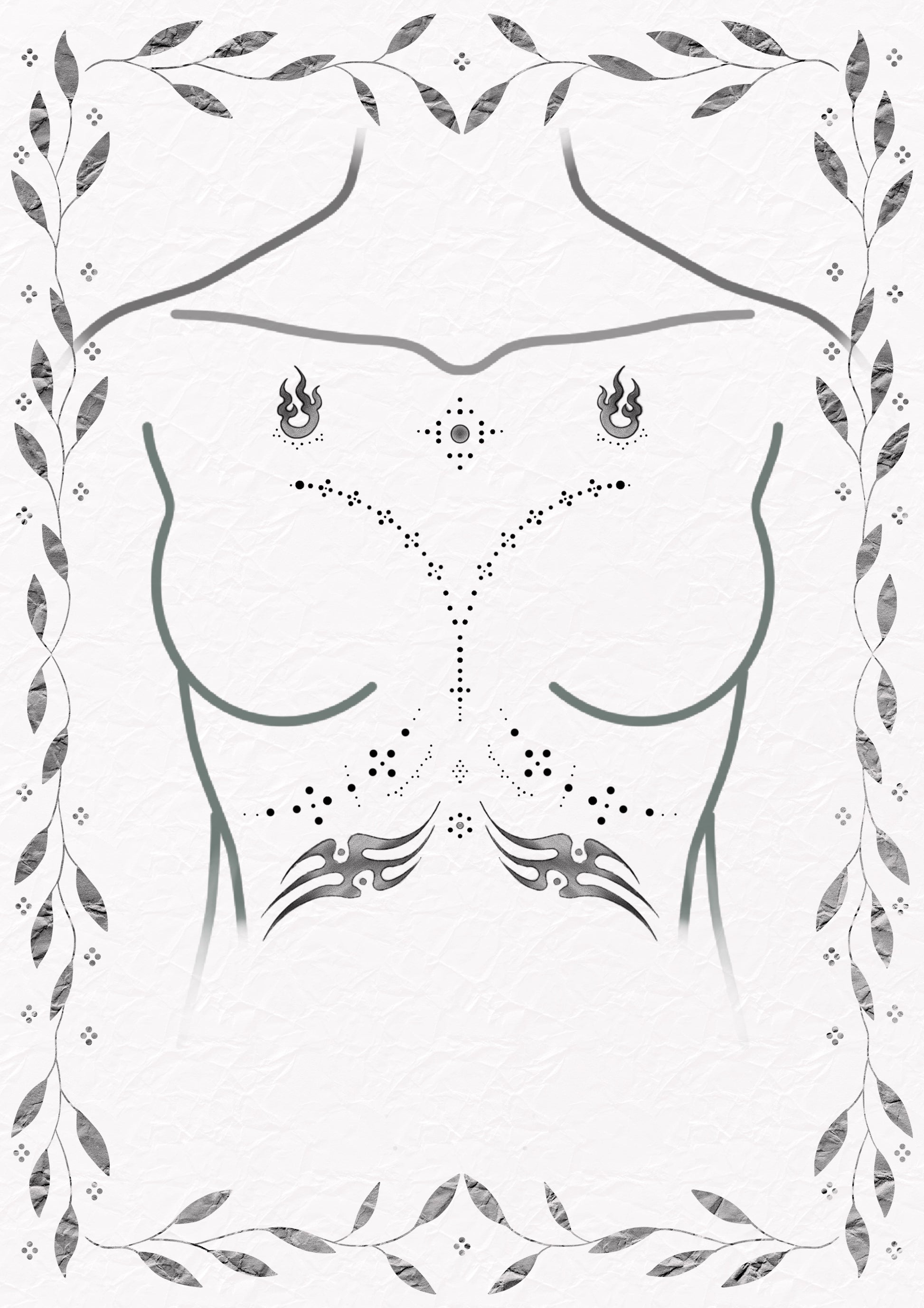 Ornamental chest tattoo design by Jess featuring fine line symmetry and surreal detailing – The Ink Factory Dublin