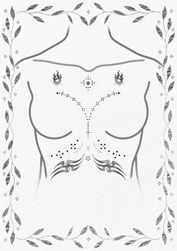Ornamental chest tattoo design by Jess featuring fine line symmetry and surreal detailing – The Ink Factory Dublin