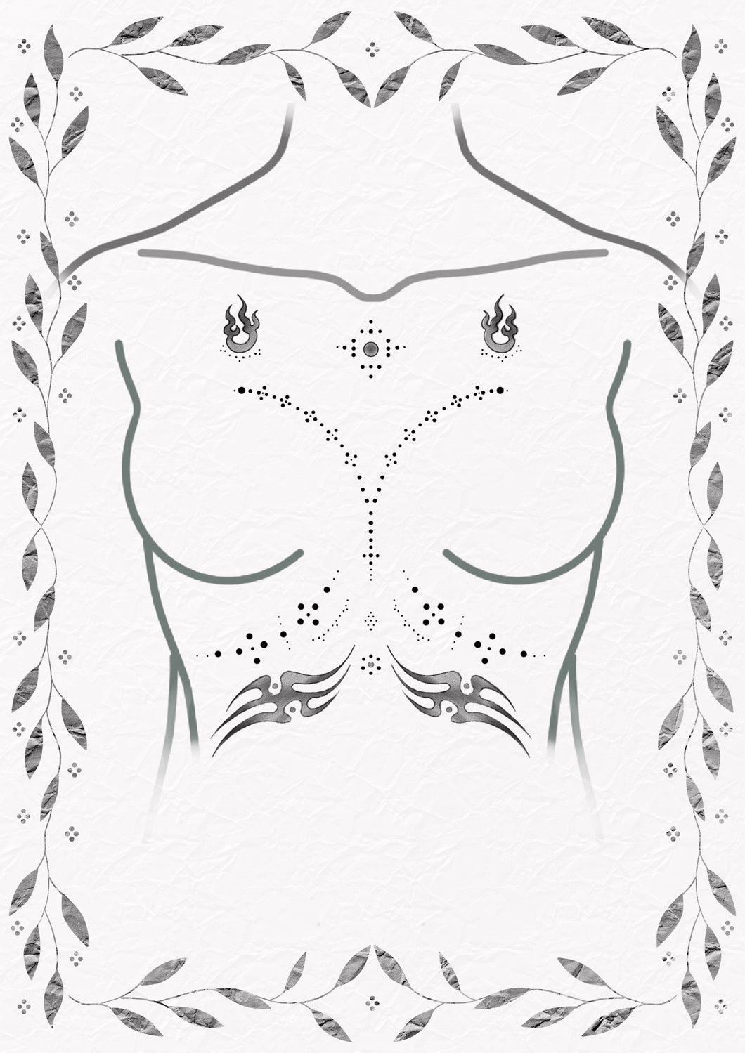 Ornamental chest tattoo design by Jess featuring fine line symmetry and surreal detailing – The Ink Factory Dublin