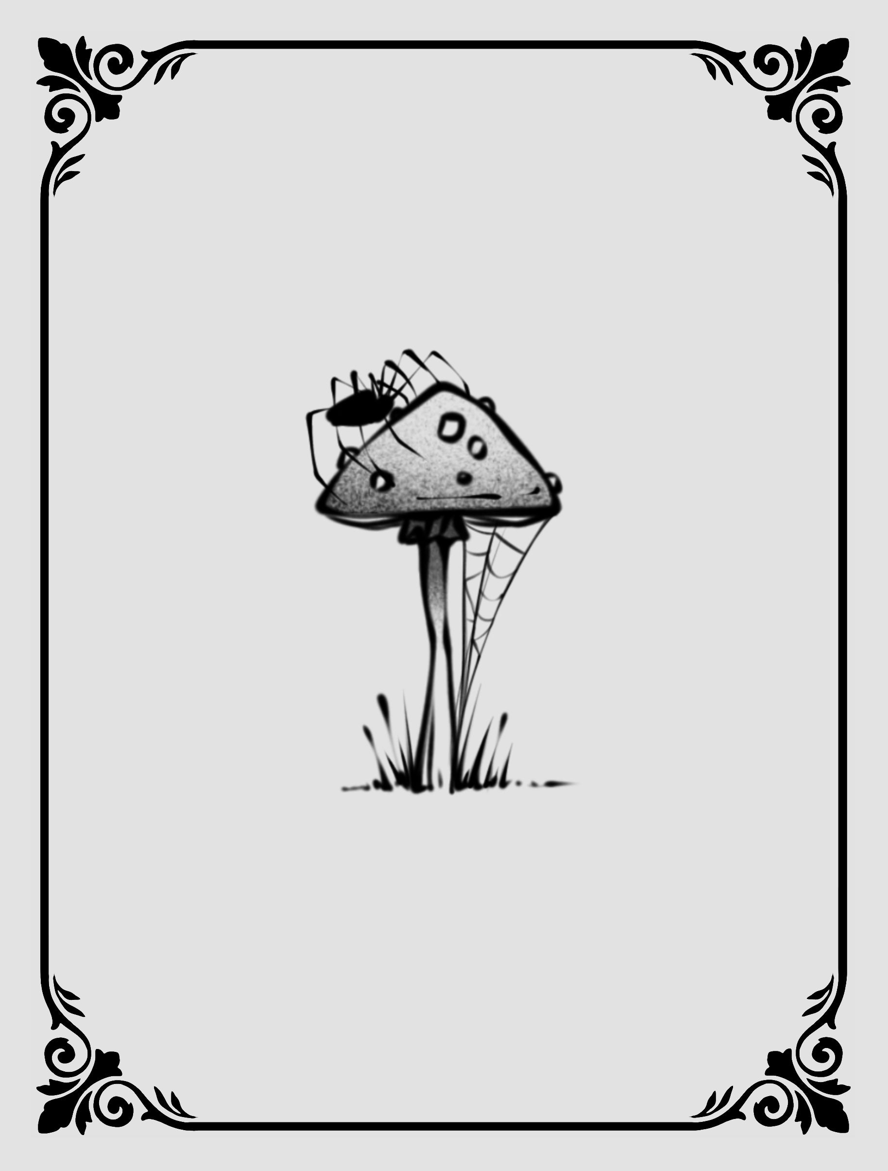 Psychedelic mushroom tattoo flash by JPD featuring surreal pop-style colors and shapes