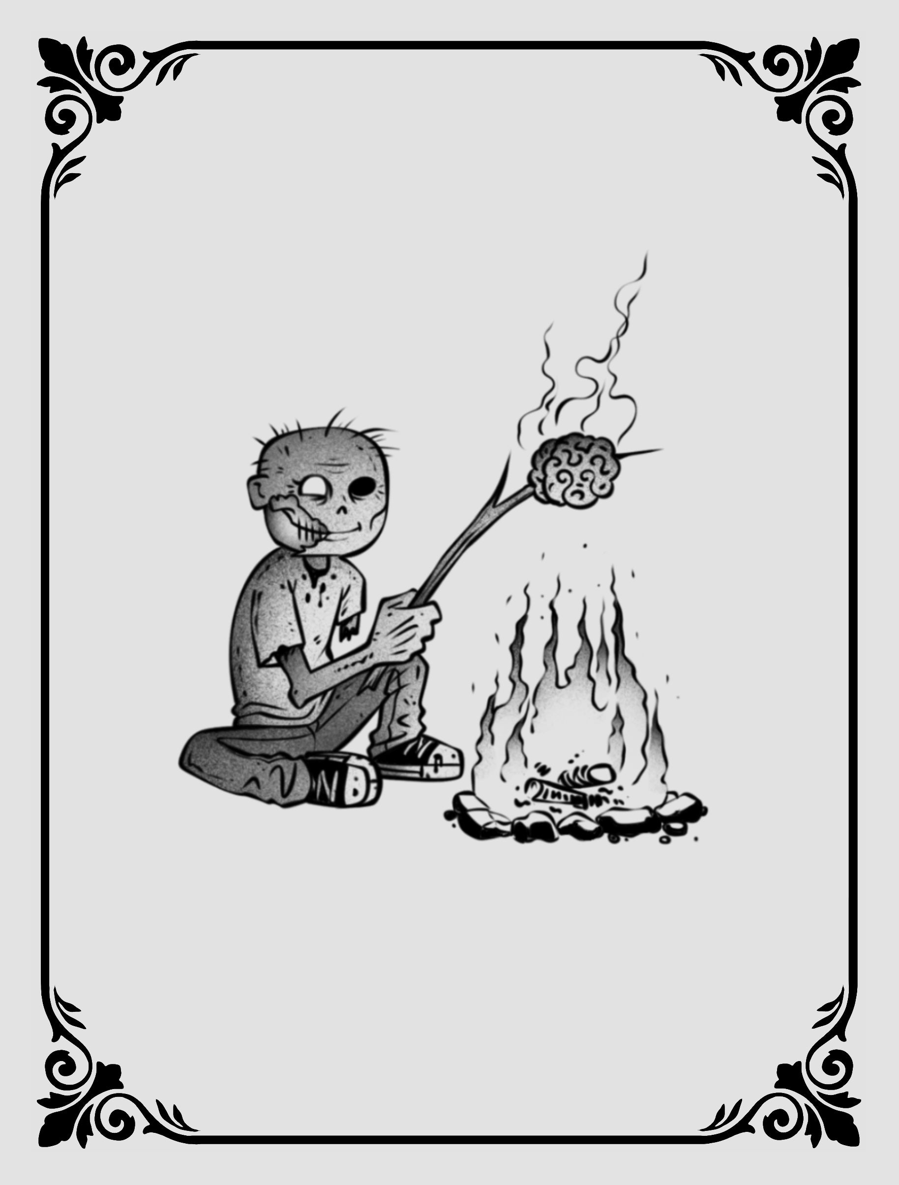 Zombie tattoo flash by JPD featuring comic horror style and exaggerated undead features