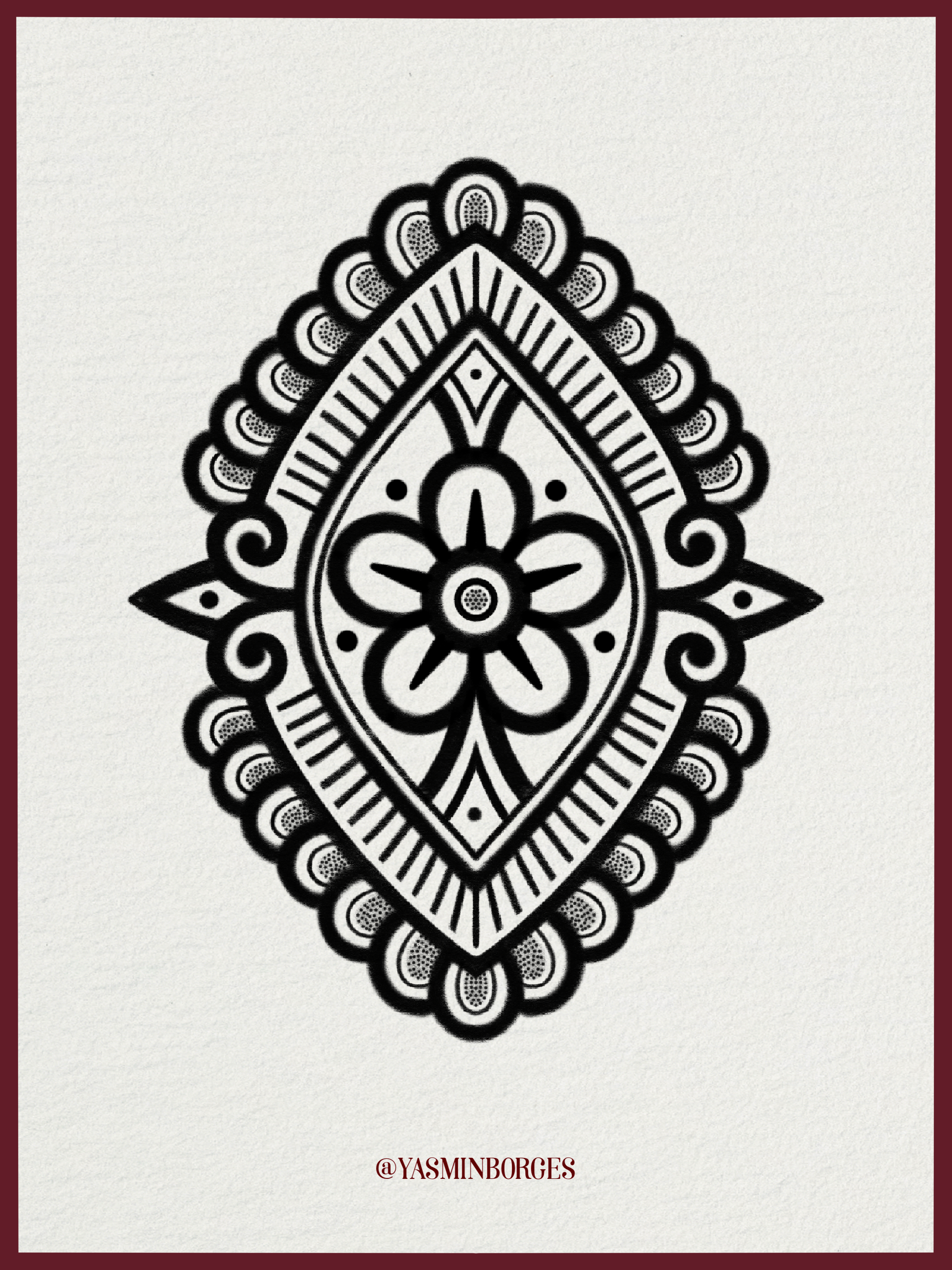 Ornament #2 Tattoo Flash by Yasmin – Symmetrical Decorative Ink Design