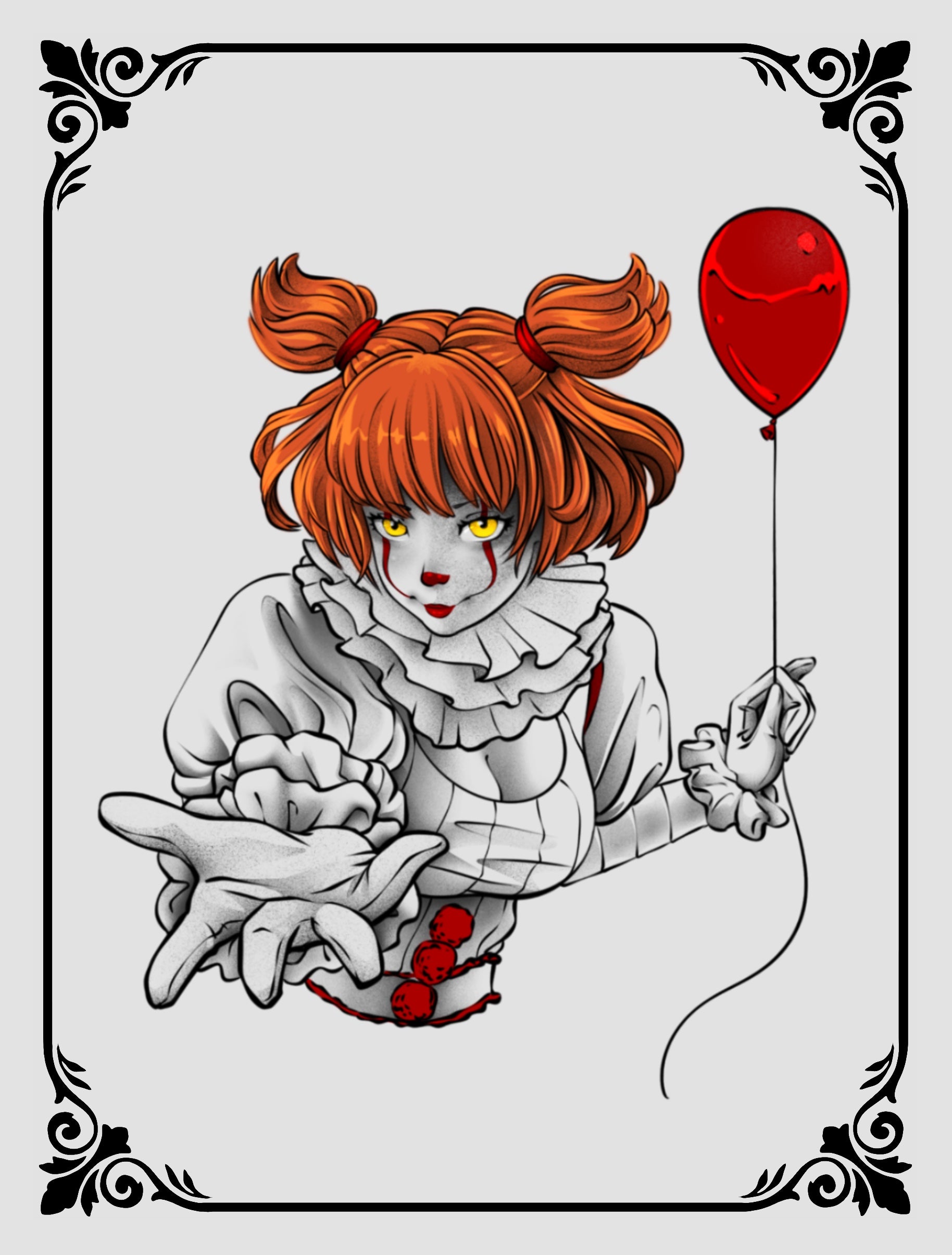 Pennywise Girl tattoo design by JPD with clown makeup and horror flair