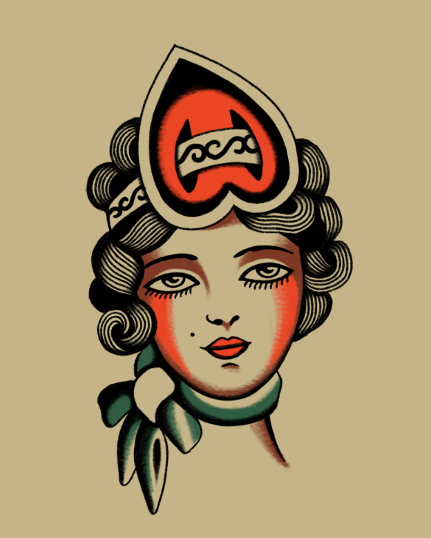 Queen of Hearts Tattoo Design by Mario – Blackwork Flash at The Ink Factory Dublin

