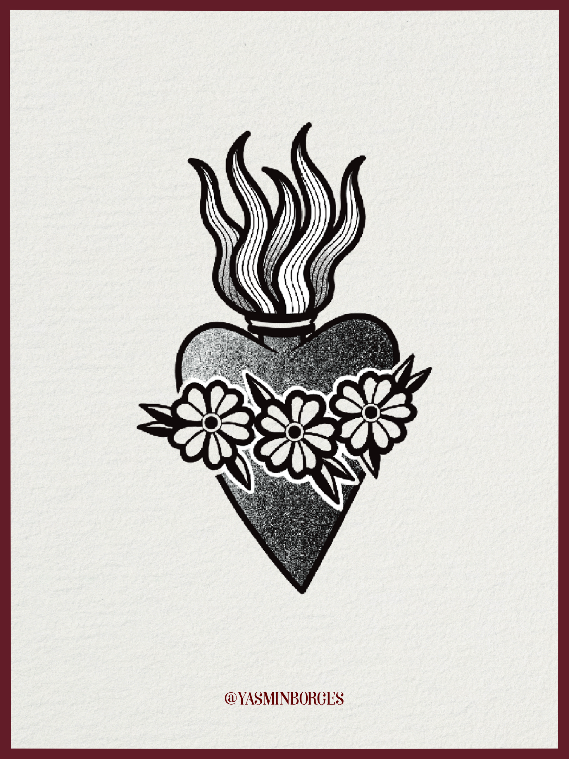 Sacred Heart Tattoo Flash by Yasmin – Bold Symbolic Design
