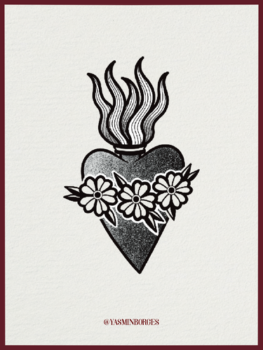 Sacred Heart Tattoo Flash by Yasmin – Bold Symbolic Design
