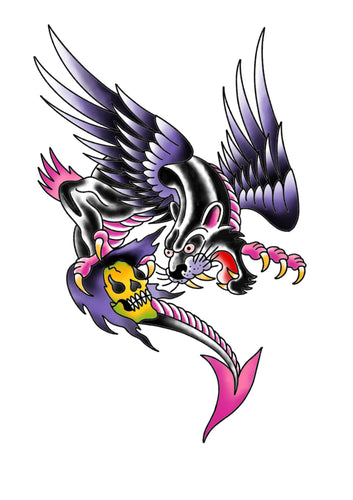 Skeletor Battle Royale flash tattoo by Sham B in bold black and red, featuring retro villain design