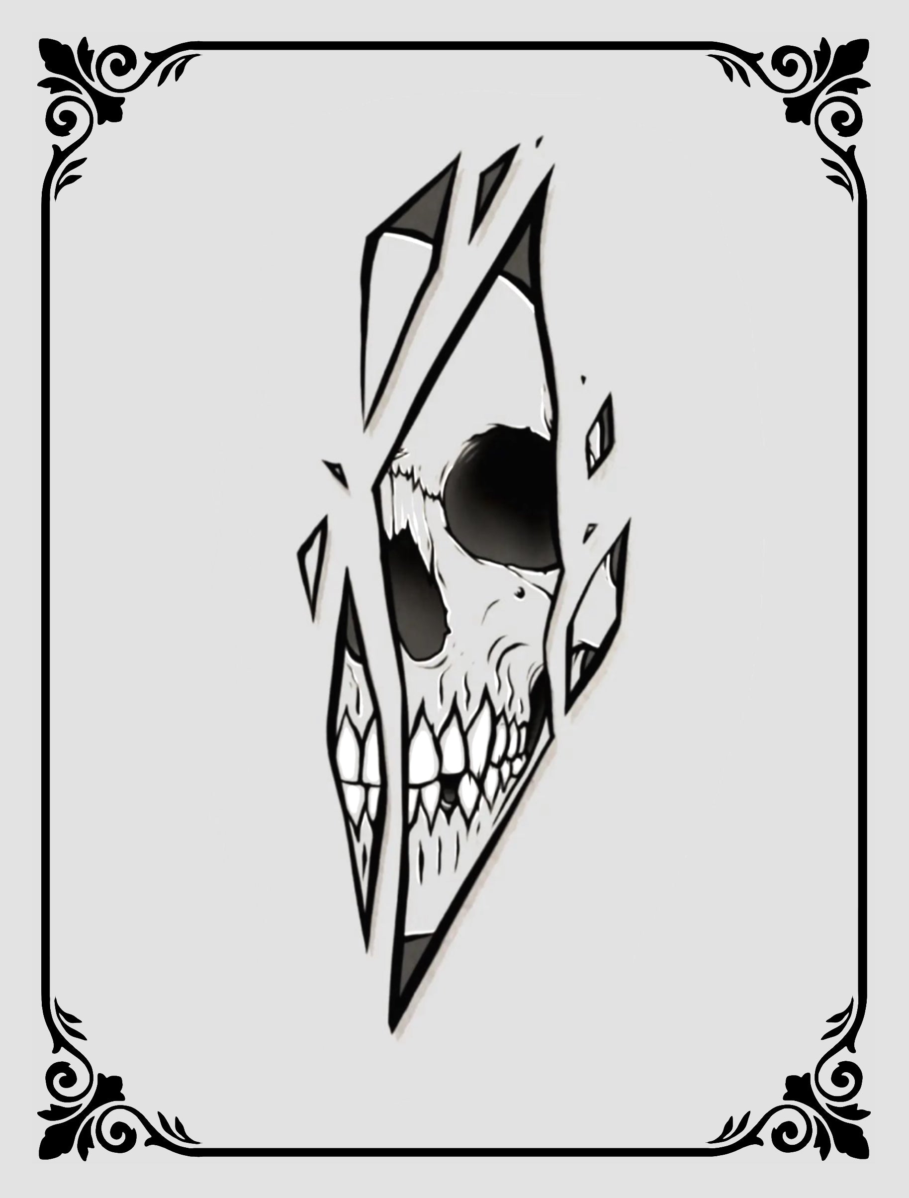 Skull in wine glass tattoo design by JPD in baroque surreal style