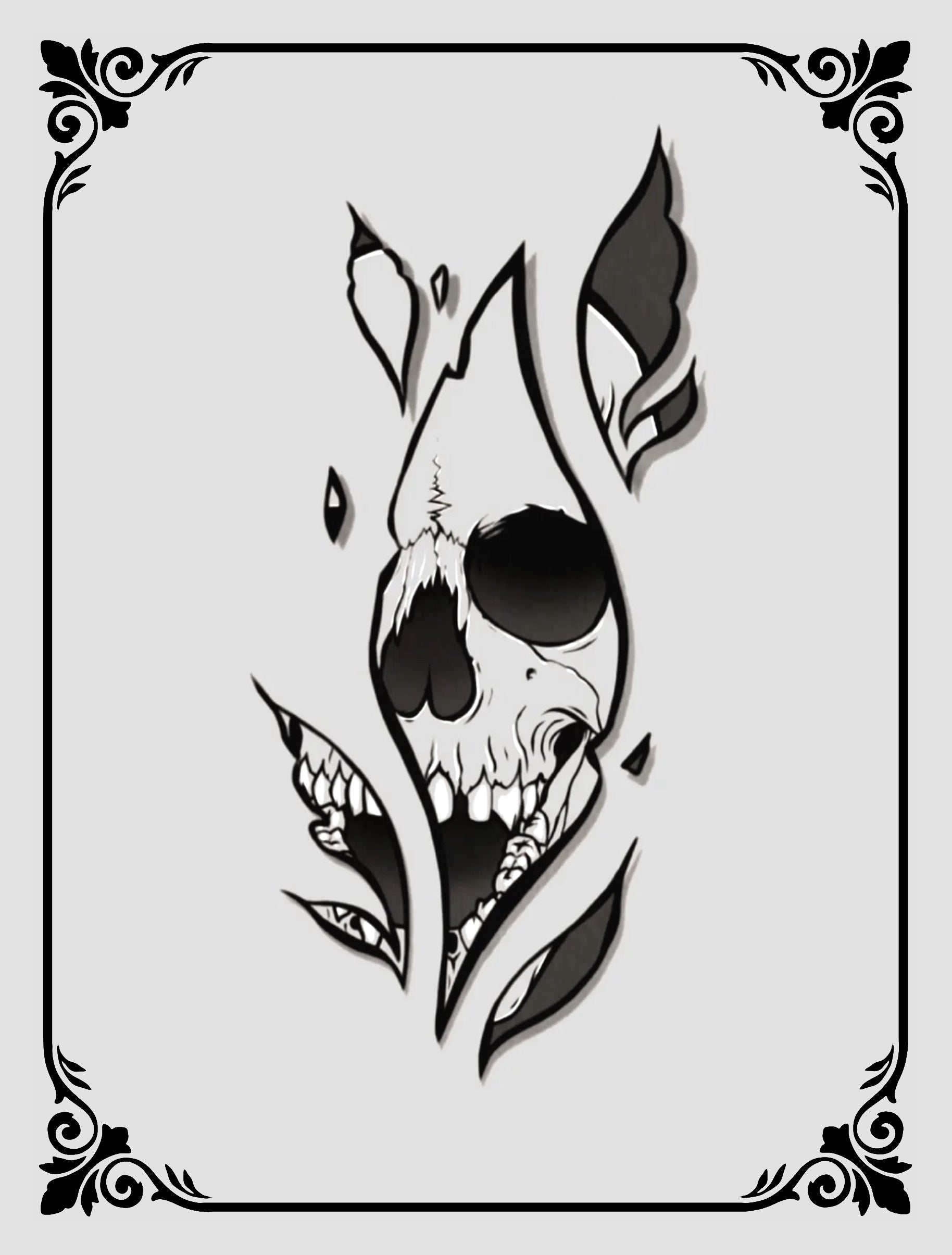  Skull surrounded by leaves tattoo design by JPD in an earthy, symbolic style