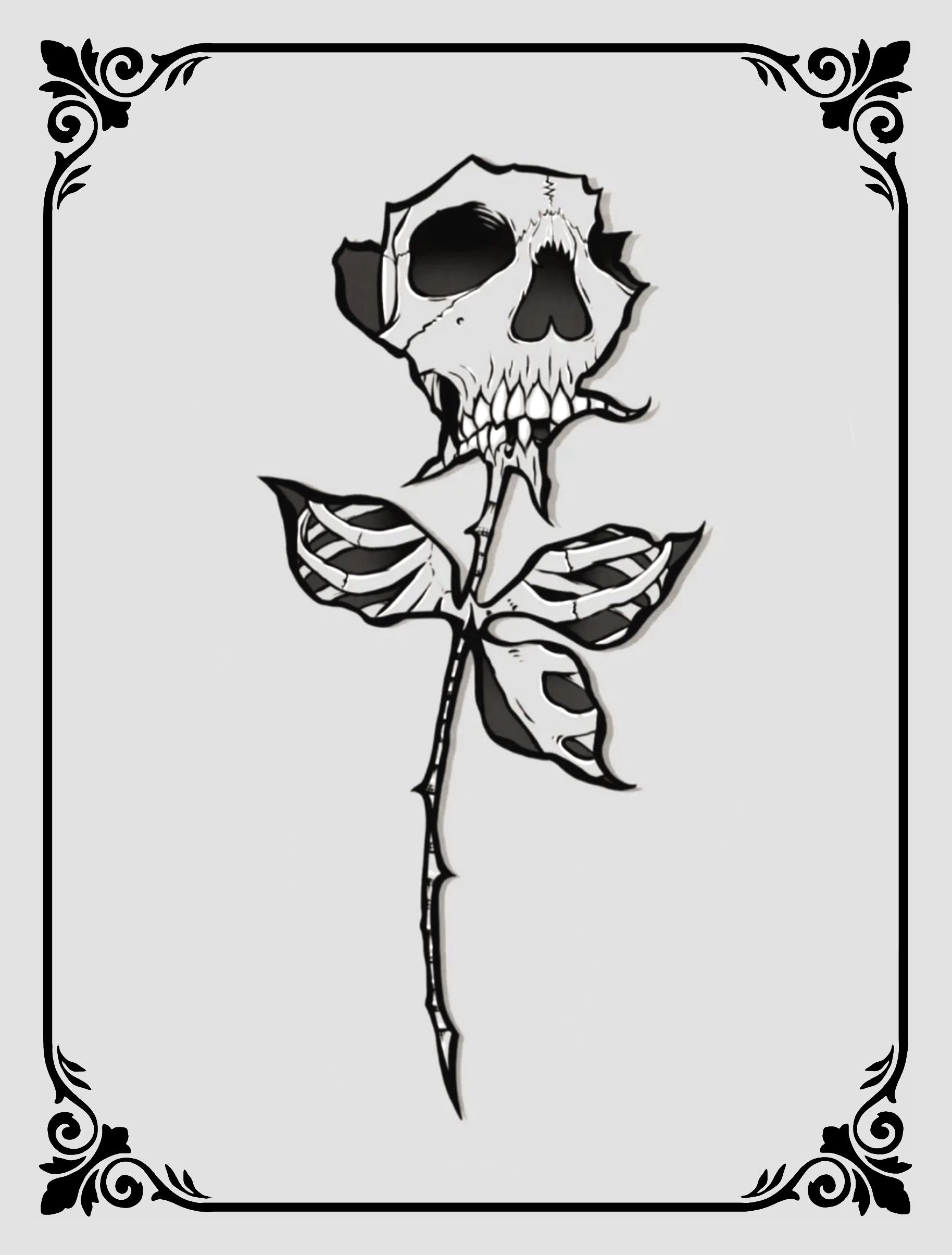  Tattoo design of a skull and rose by JPD in bold illustrative floral style