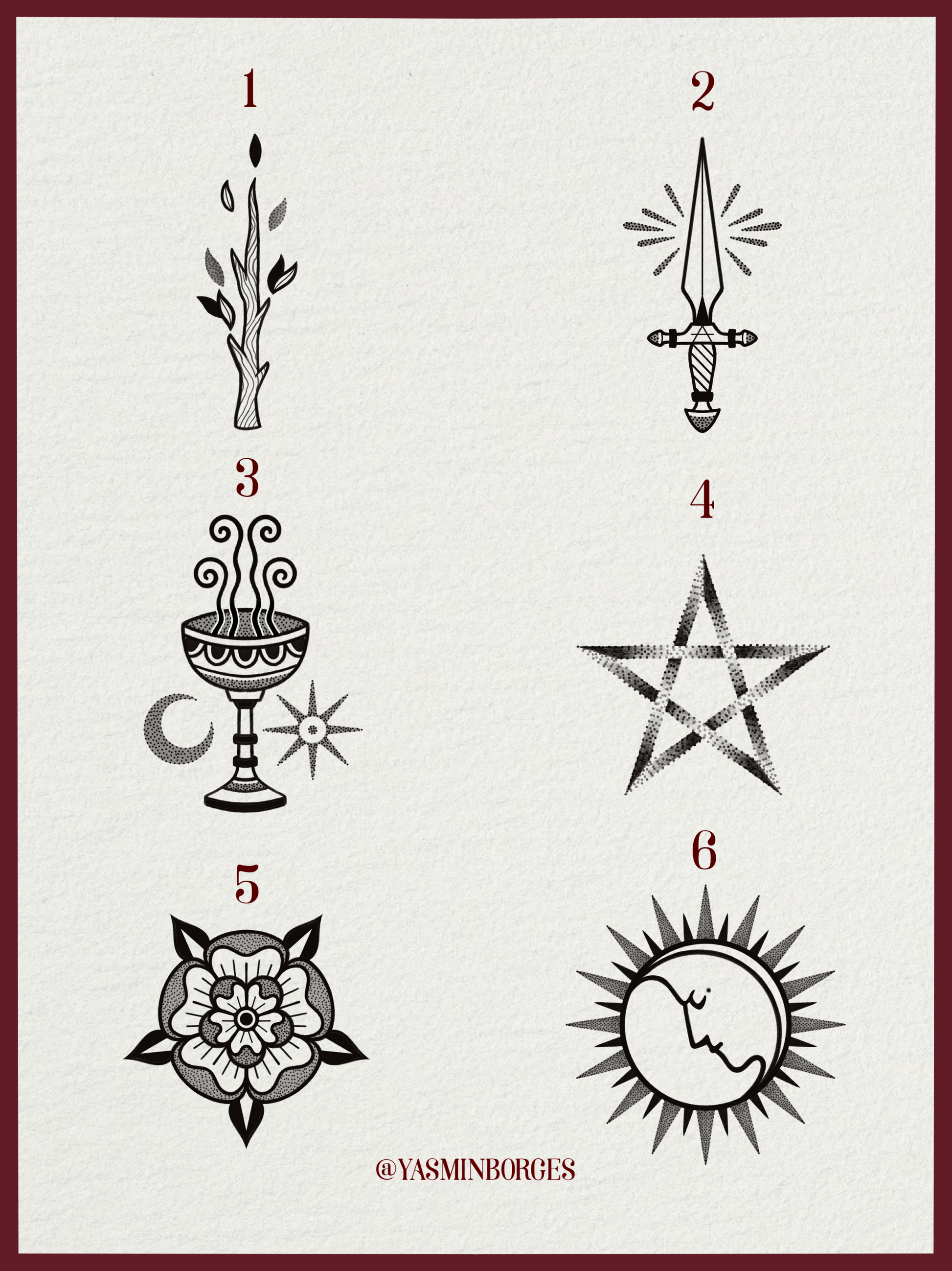 Tarot Suits & Symbols Tattoo Flash by Yasmin – Mystical Symbol Design

