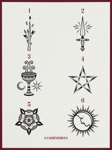 Tarot Suits & Symbols Tattoo Flash by Yasmin – Mystical Symbol Design

