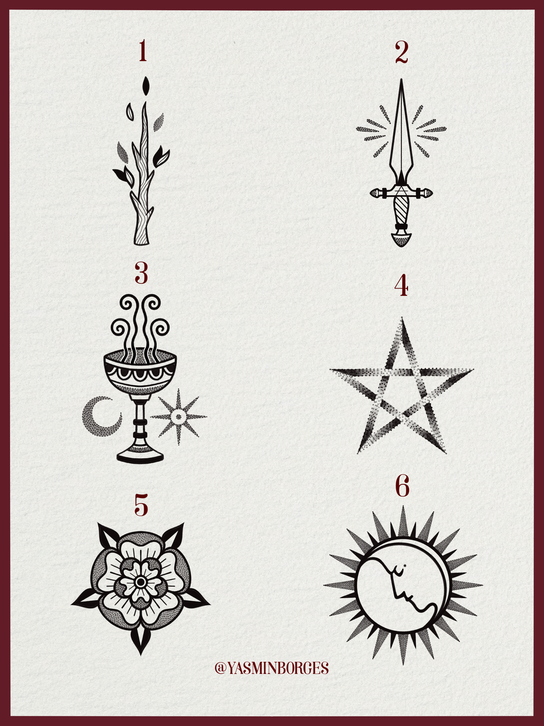 Tarot Suits & Symbols Tattoo Flash by Yasmin – Mystical Symbol Design

