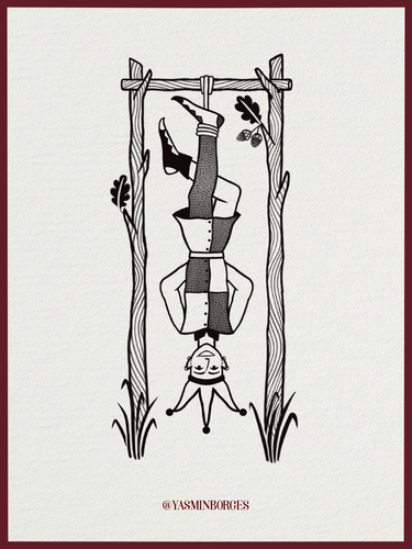 The Hanged Man fine line tarot-inspired tattoo design by Yasmin Borges – available at The Ink Factory Dublin