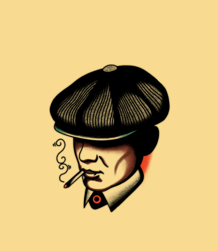 Tommy Shelby Tattoo Design by Mario – Blackwork Portrait Flash at The Ink Factory Dublin