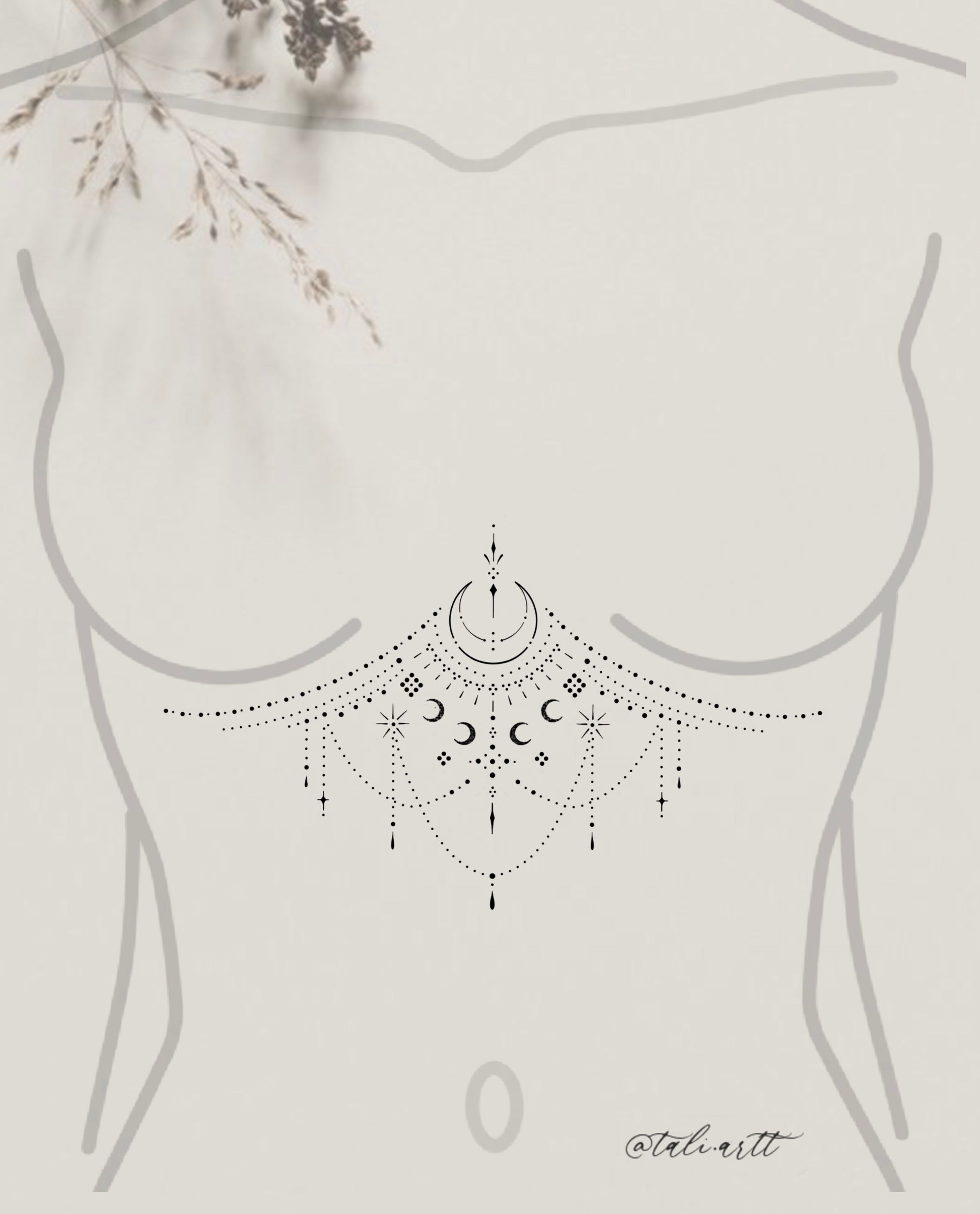 Underboob fine line and ornamental tattoo design by Tali at The Ink Factory Dublin

