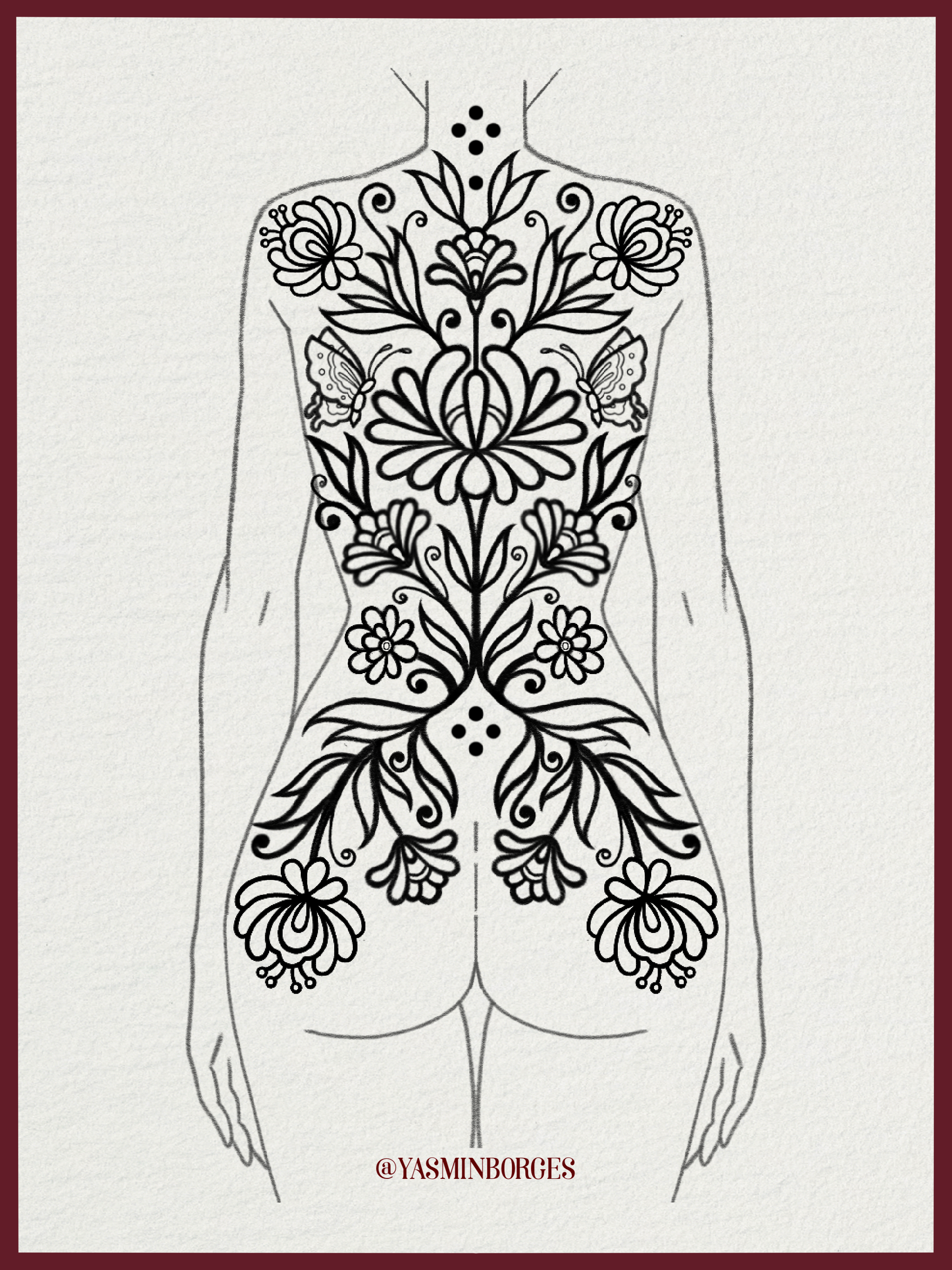 Vernal Ritual fine line botanical tattoo design by Yasmin Borges – exclusive to The Ink Factory Dublin