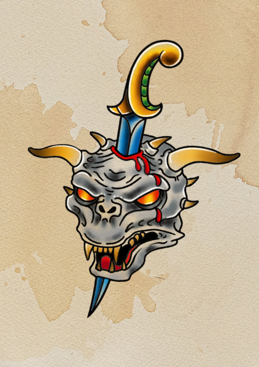 Zuul Ghostbusters flash tattoo design by Sham B in bold black and red traditional style