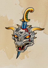 Load image into Gallery viewer, Zuul Ghostbusters flash tattoo design by Sham B in bold black and red traditional style